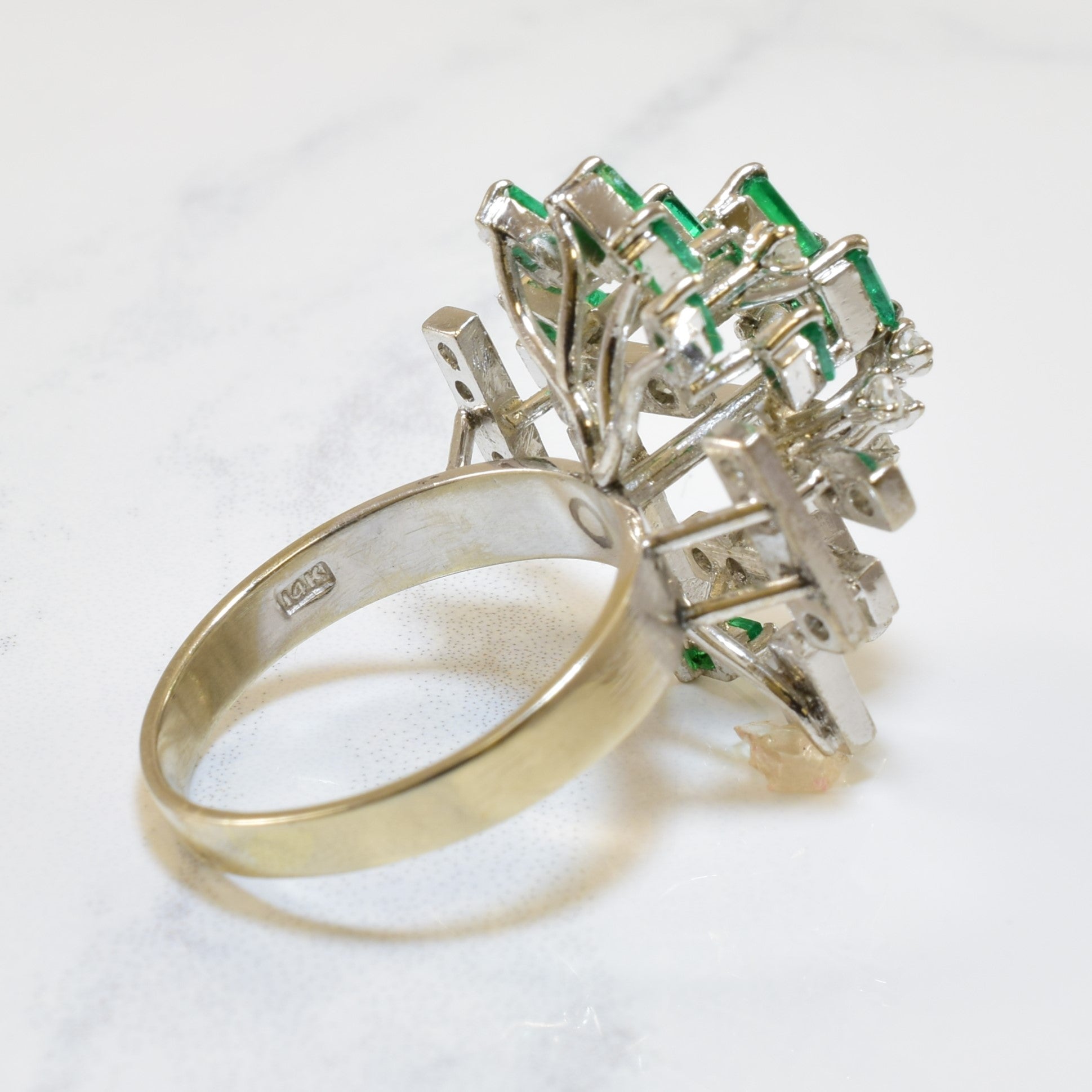 Abstract Emerald & Diamond Cocktail Ring | 0.60ctw, 0.60ctw | SZ 8.25 |