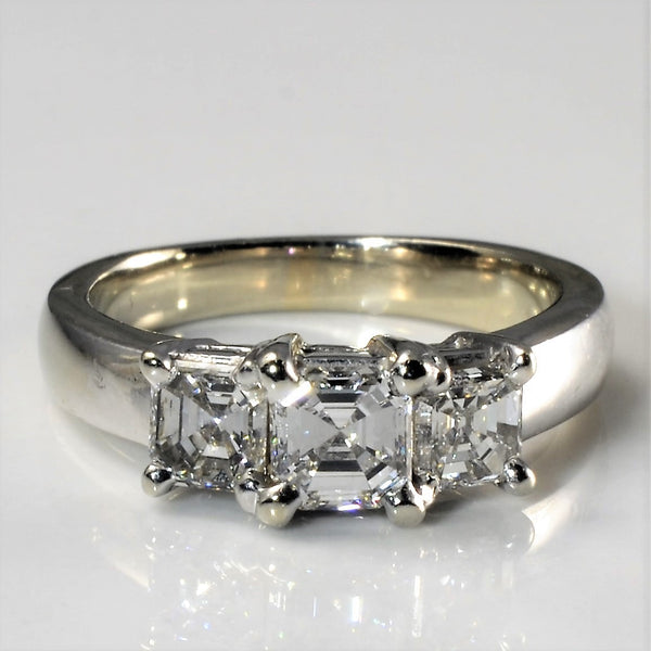 Asscher Cut Three Stone Engagement Ring | 0.99ctw | SZ 3.75 |