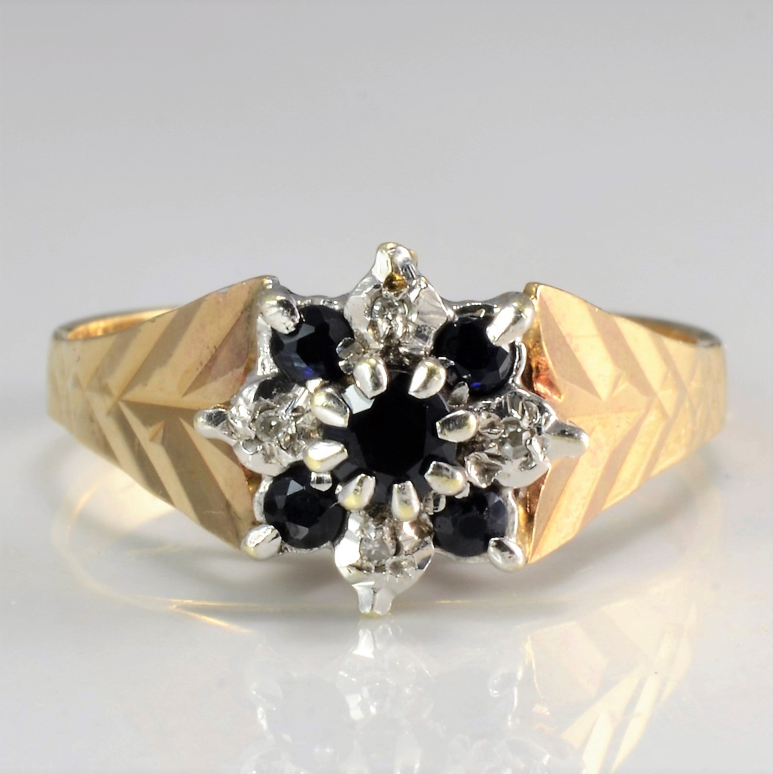 Circa 1975 Cluster Diamond & Sapphire Vintage Ring | 0.02 ctw, SZ 7 |