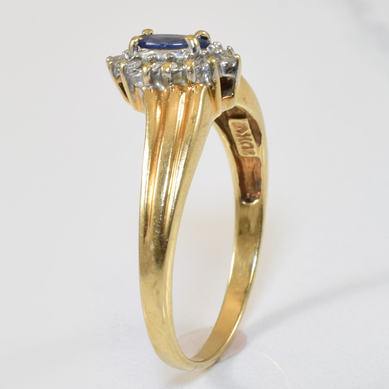 Blue Sapphire & Diamond Chevron Ring | 0.22ct, 0.07ctw | SZ 8 |