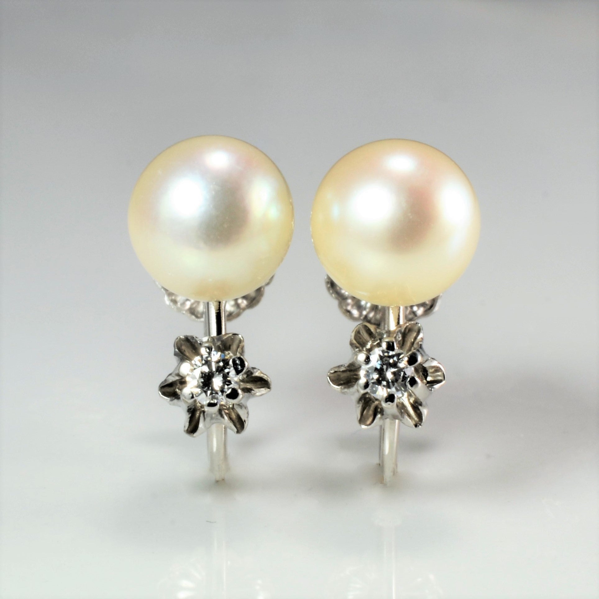 Pearl & Diamond Screw Huggie Earrings | 0.06 ctw |