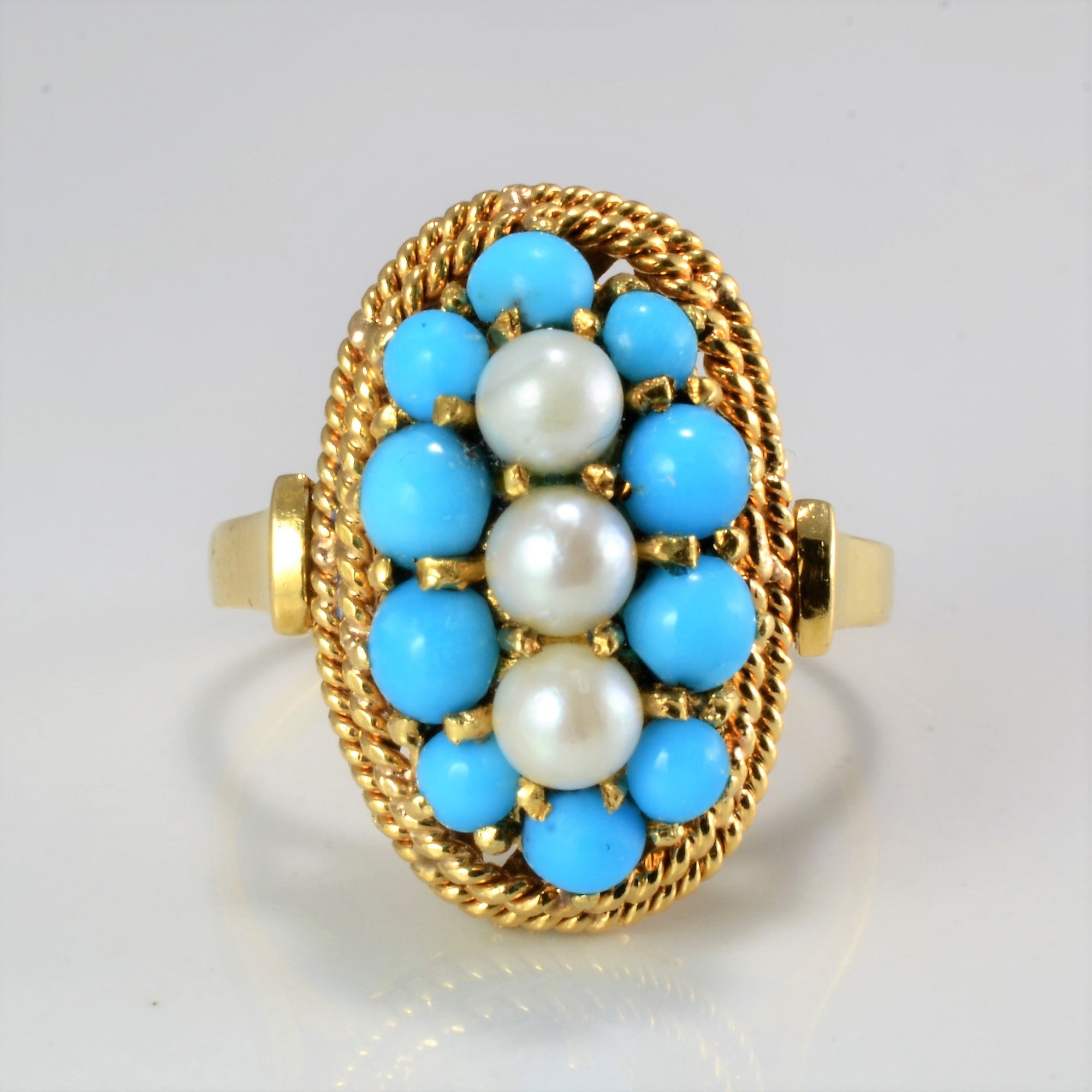 Cluster Pearl & Turquoise Vintage Ring | SZ 7.5 |