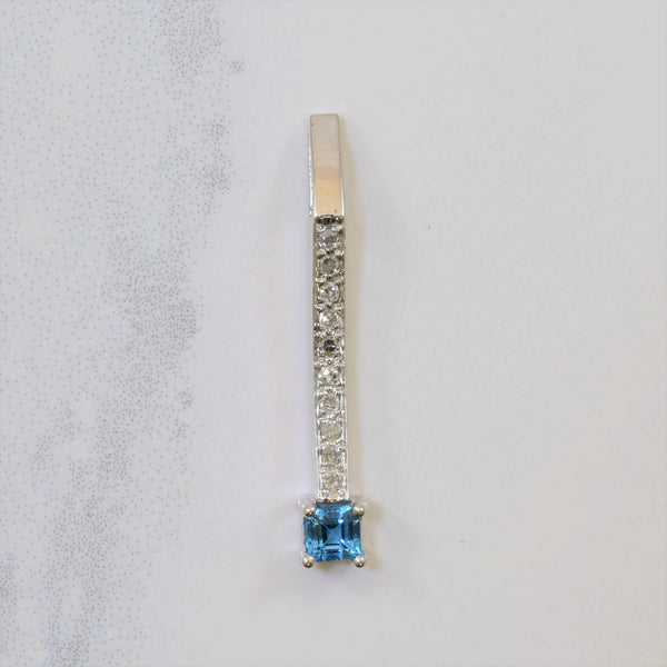 Blue Topaz & Pave Set Diamond Bar Pendant | 0.15ct, 0.03ctw |