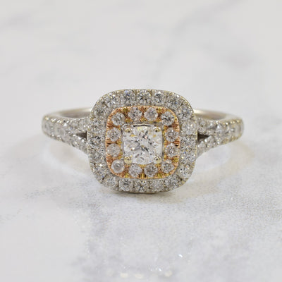 Two Tone Double Halo Engagement Ring | 0.76ctw | SZ 6.5 |