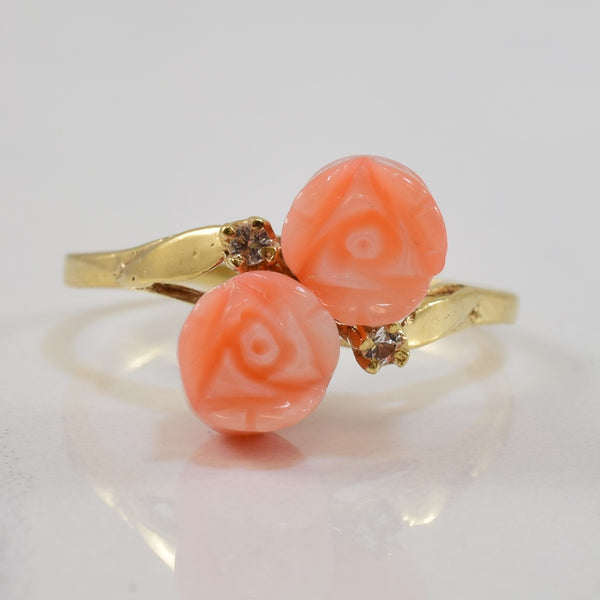 Coral & Synthetic White Spinel Ring | 2.00ctw | SZ 6 |