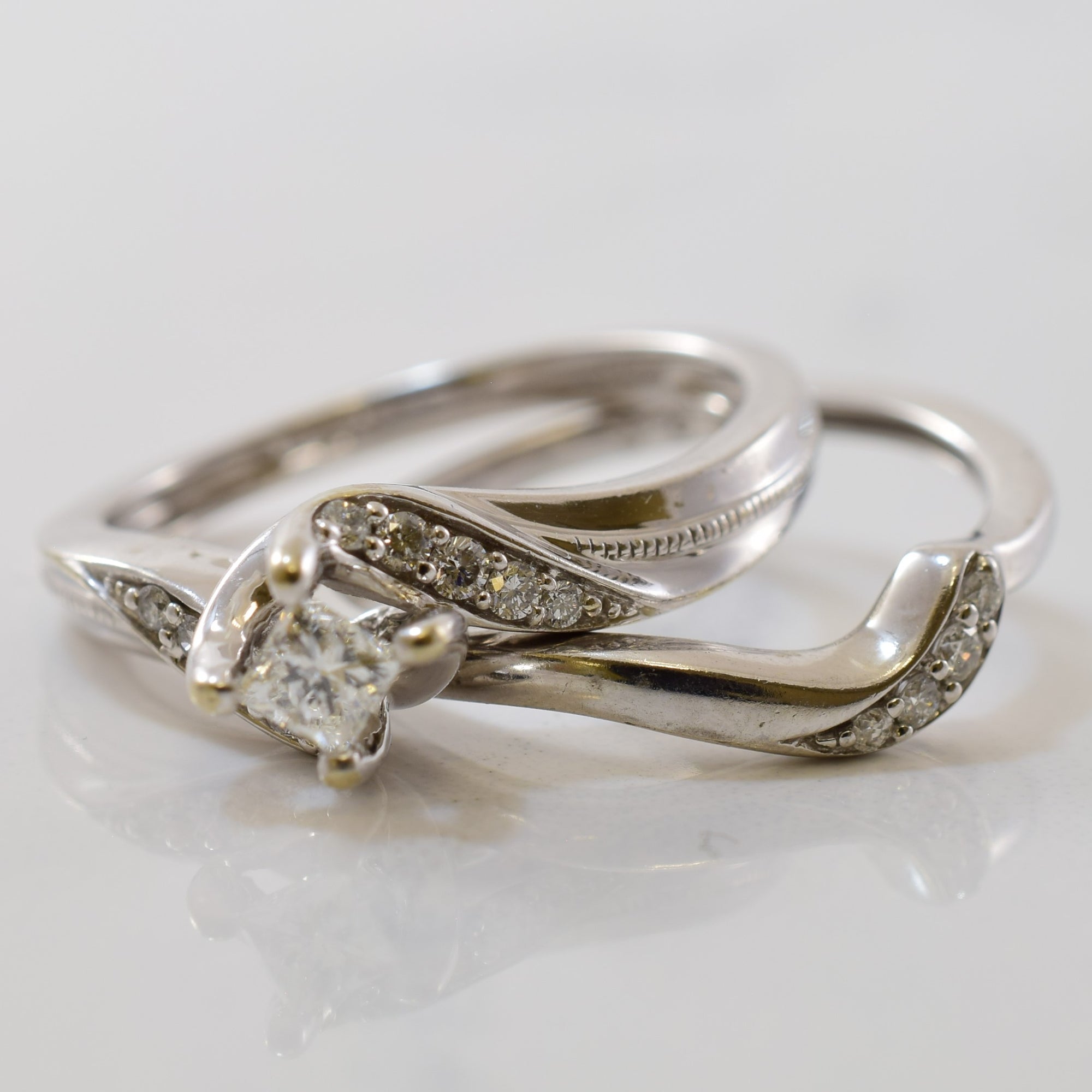 Milgrain Diamond Bypass Wedding Set | 0.29ctw | SZ 6.75 |
