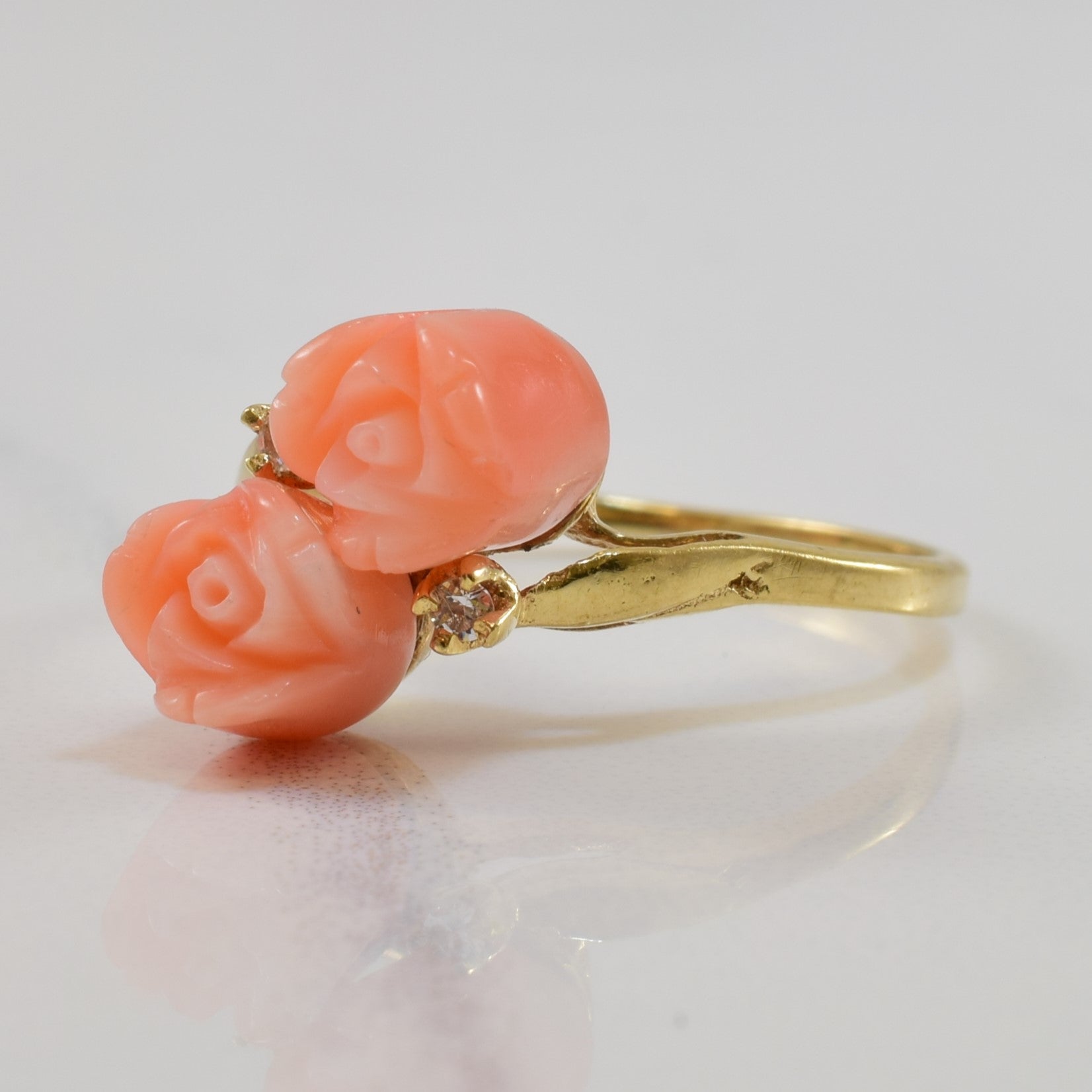 Coral & Synthetic White Spinel Ring | 2.00ctw | SZ 6 |