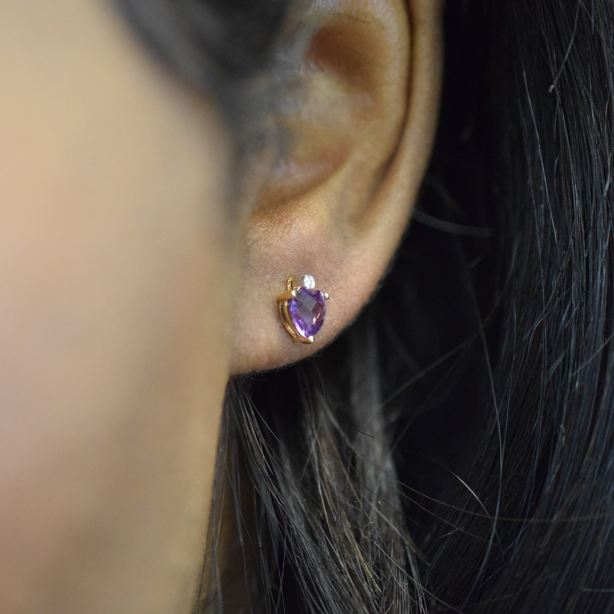 Diamond & Amethyst Heart Stud Earrings | 0.02ctw, 1.20ctw |