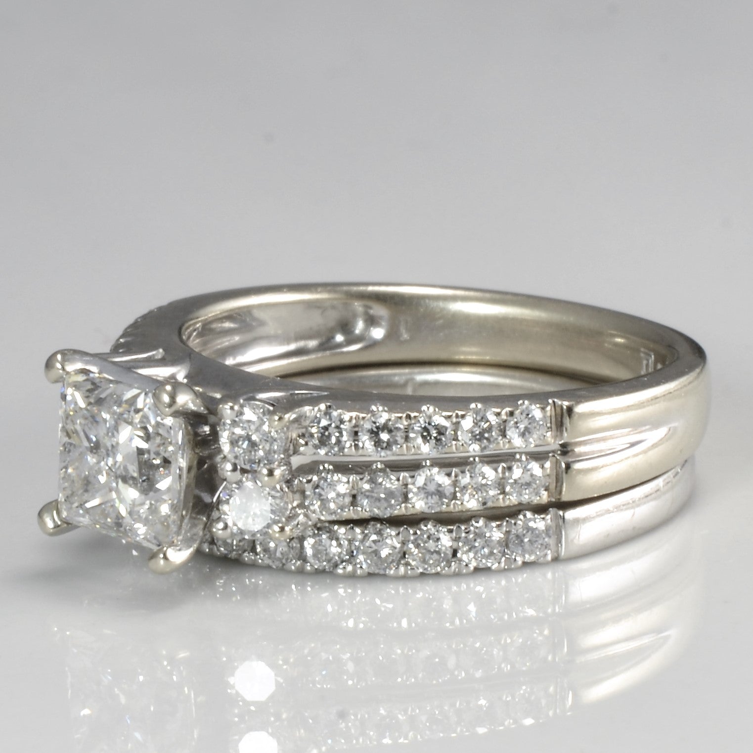 High Set Diamond with Accents Engagement Ring Set | 1.61 ctw, SZ 7 |