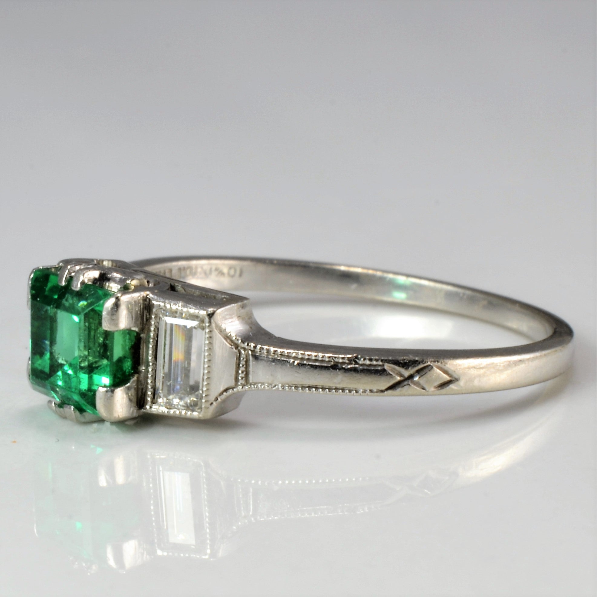 Three Stone Emerald & Diamond Ring | 0.20 ctw, SZ 6.25 |
