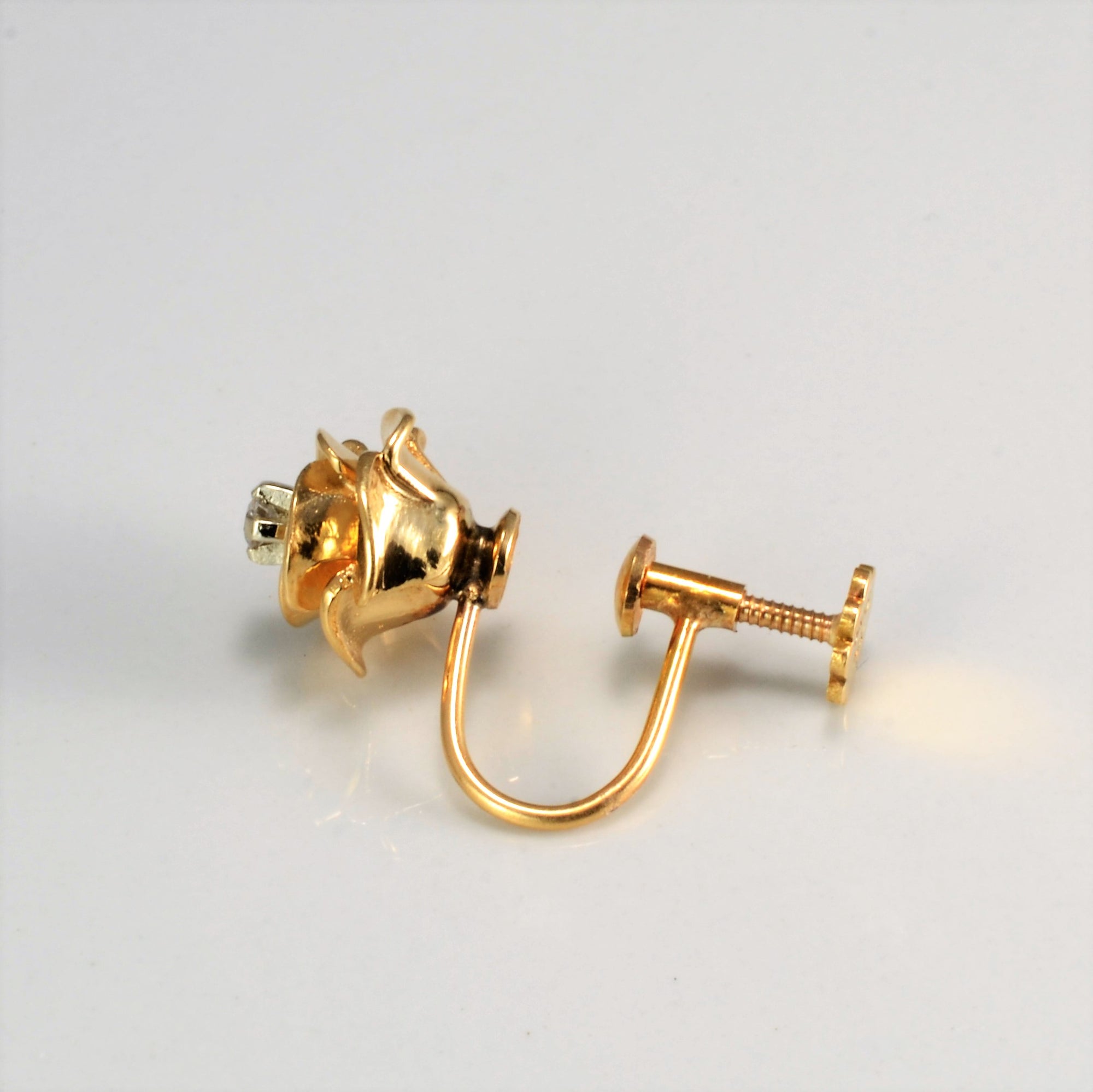Yellow Gold Rose Design Diamond Screw Earrings | 0.07 ctw |