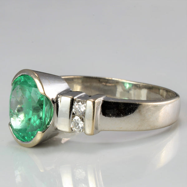 Bezel Set Emerald & Diamond Ring | 0.12ctw, 2.00ct | SZ 8.25 |