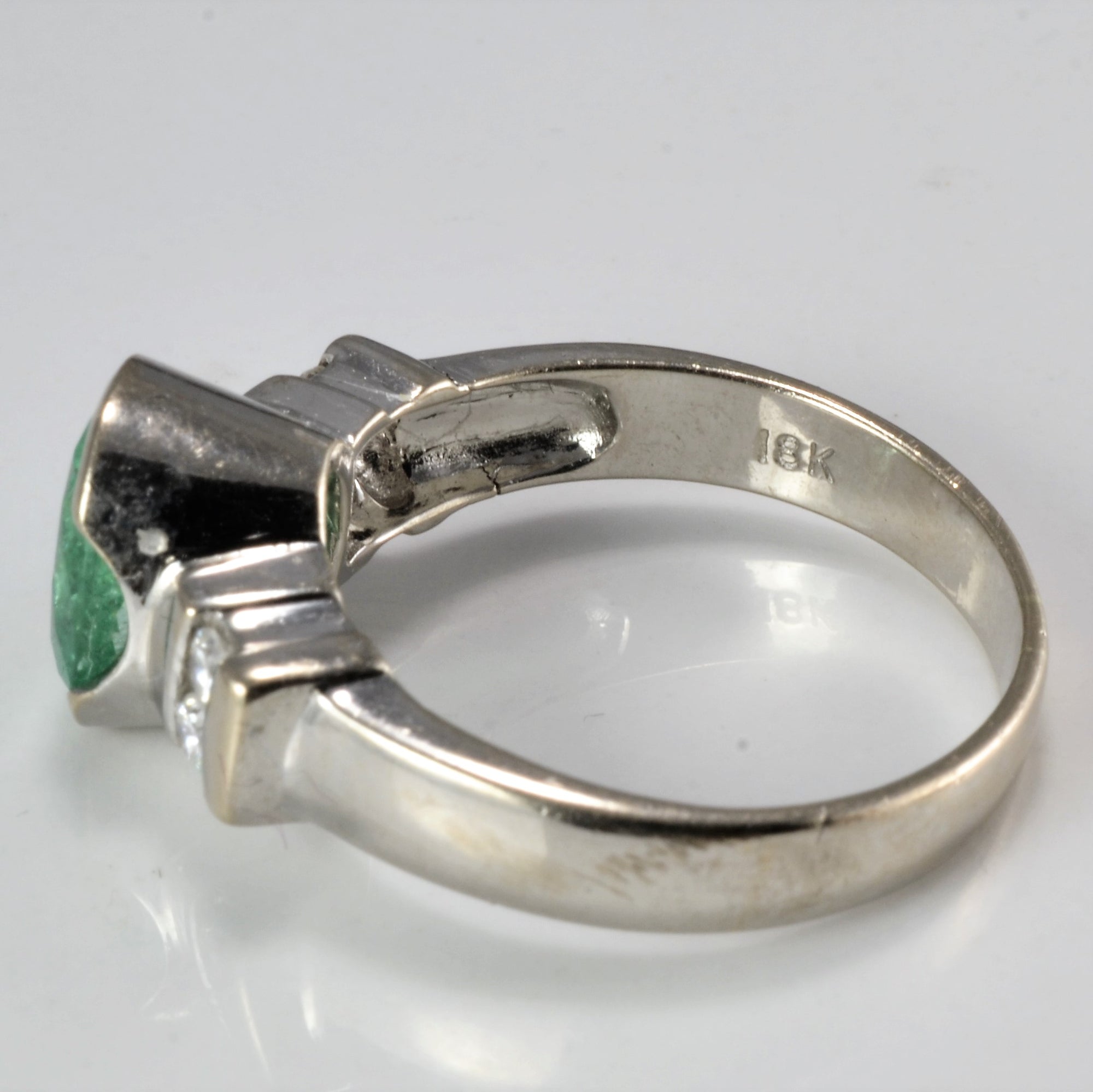 Bezel Set Emerald & Diamond Ring | 0.12ctw, 2.00ct | SZ 8.25 |