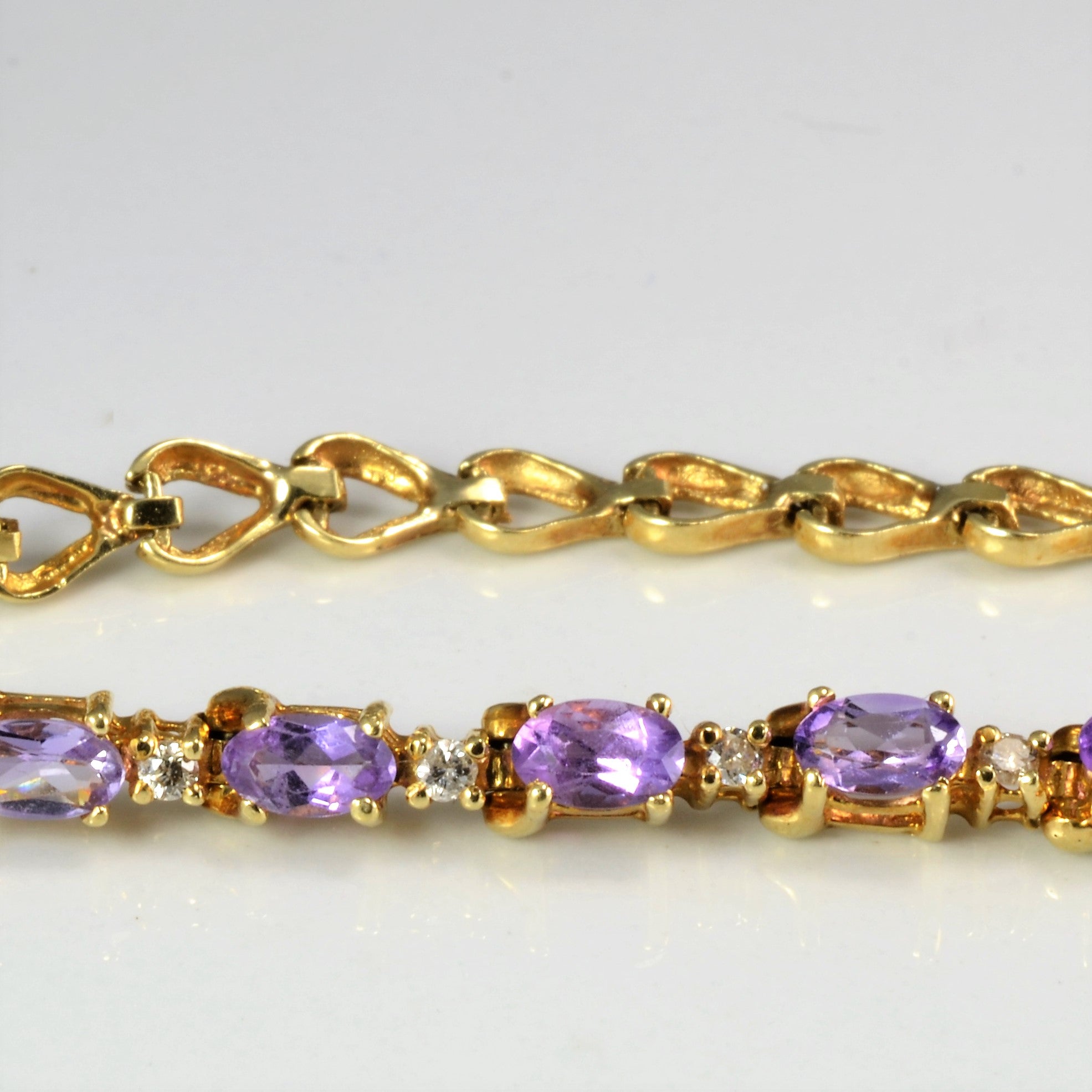 Prong Set Amethyst & Diamond Chain Bracelet | 0.05 ctw, 7.5''|