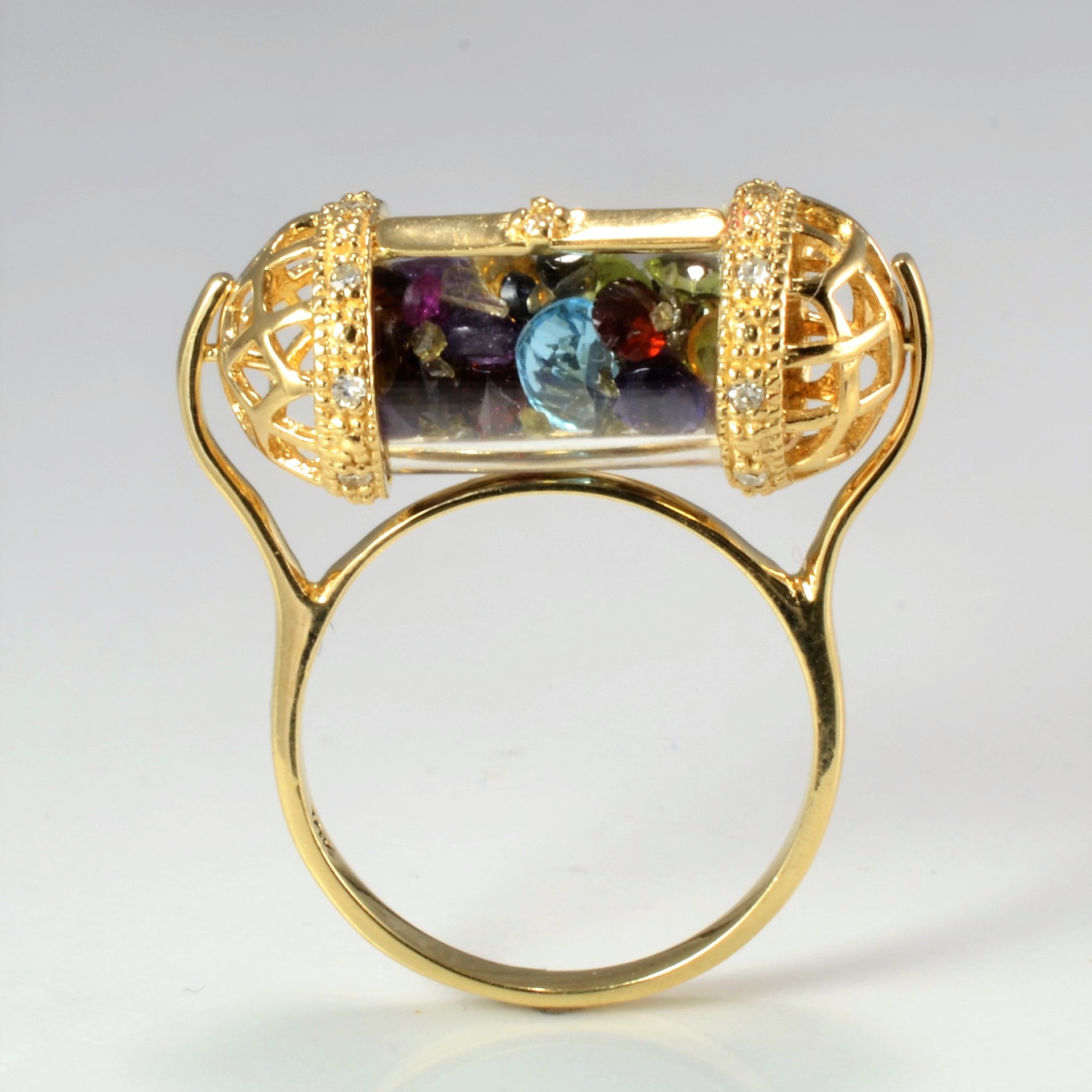 Multi- Gemstones & Diamond Unique Spinner Ring | 0.08 ctw, SZ 5.75 |