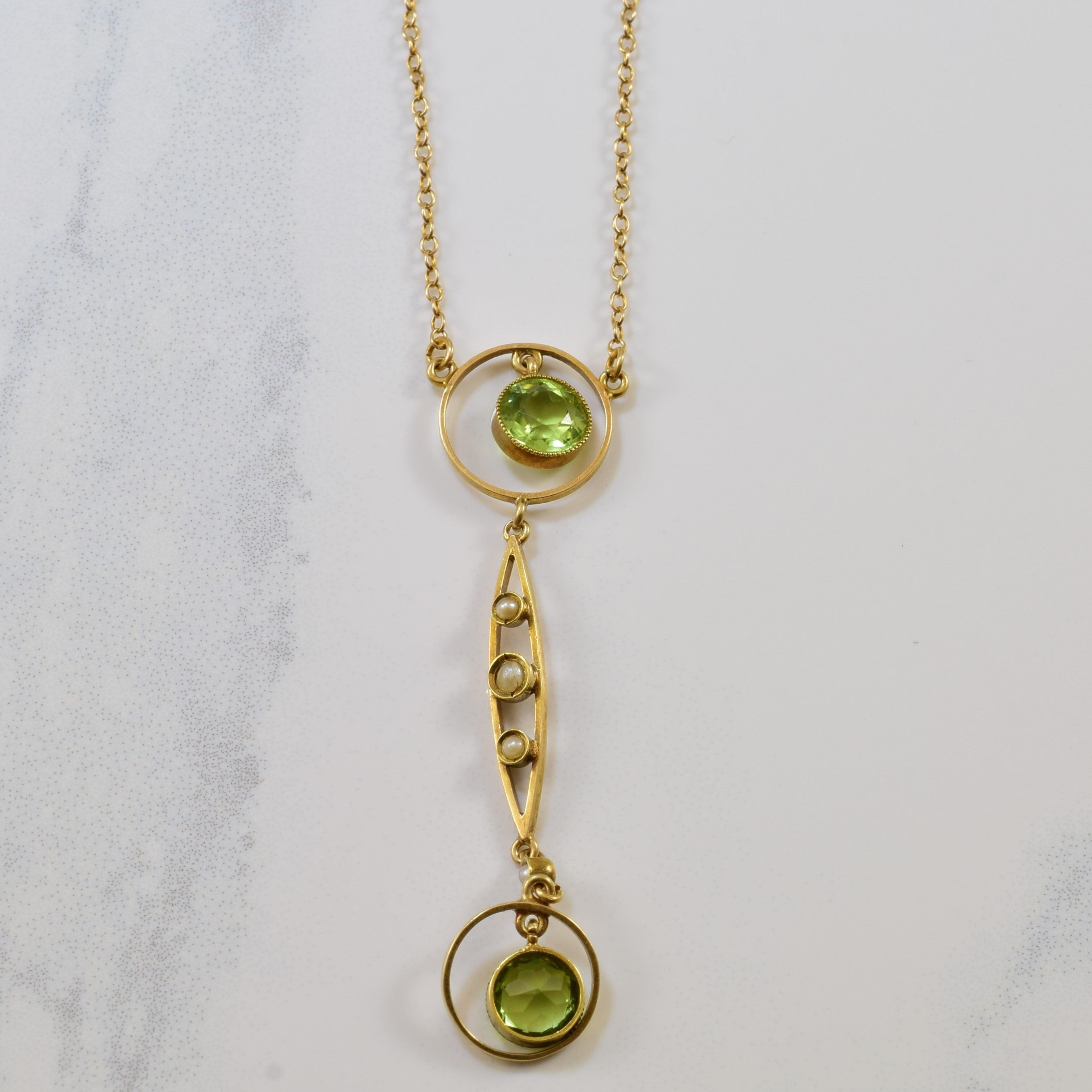 Early 1900s Peridot & Seed Pearl Necklace | 1.00ctw, 0.05ctw |