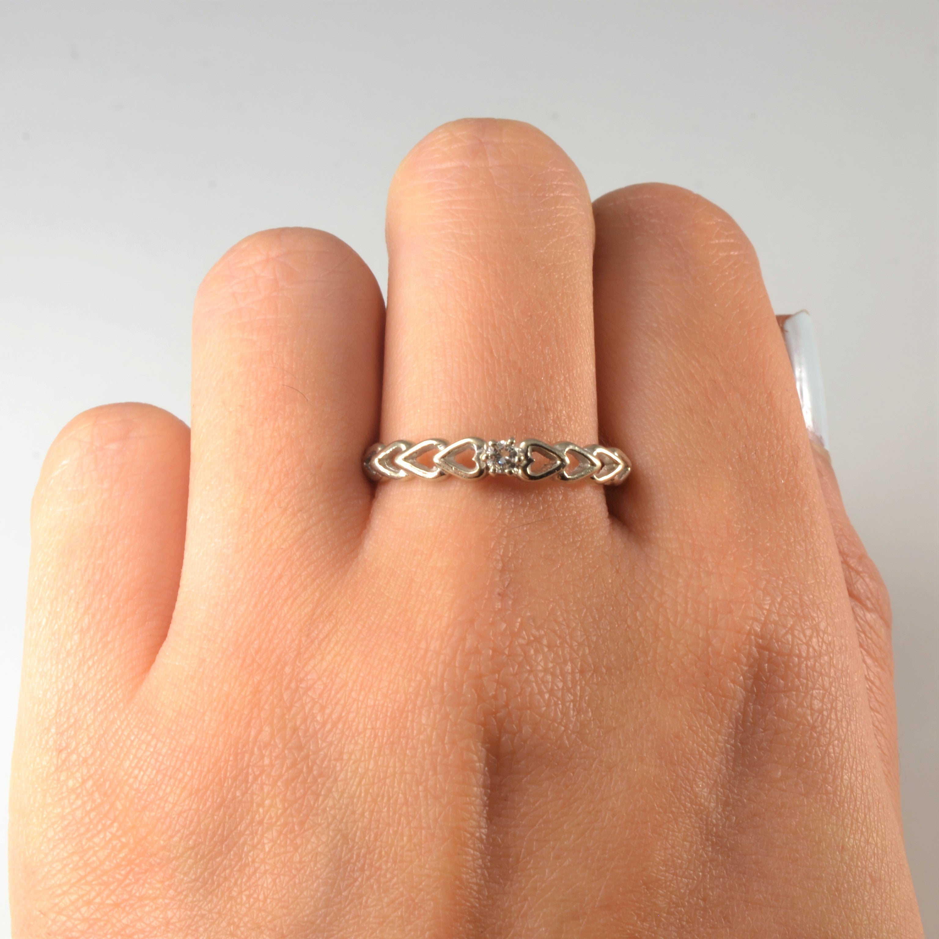 Solitaire Diamond Heart Band Promise Ring | 0.06ct | SZ 10.5 |
