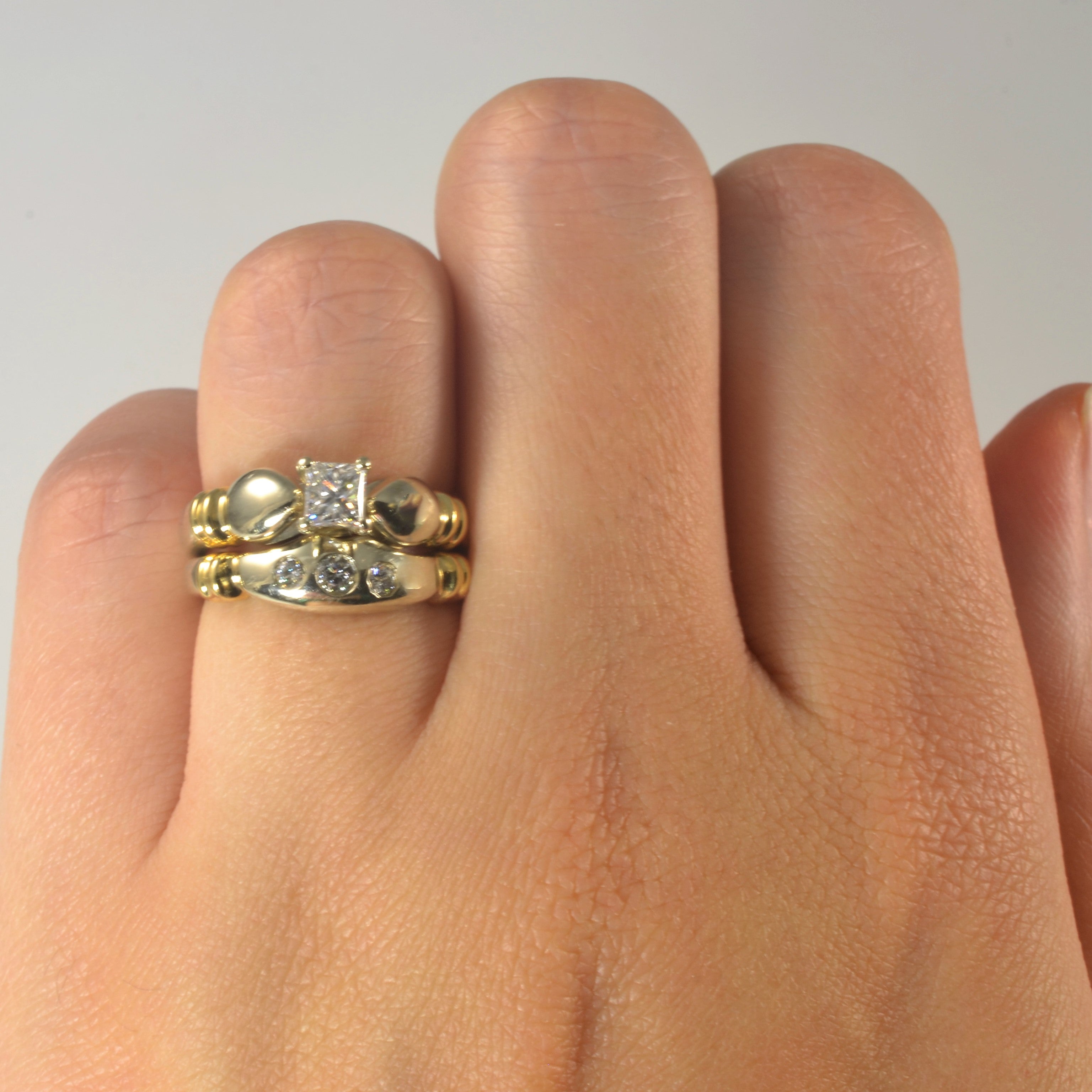 Two Tone Gold Diamond Engagement Ring Set | 0.56ctw| SZ 4.5|
