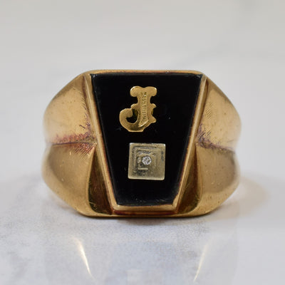Initial 'J' Diamond & Hematite Signet Ring | 8.40ct, 0.005ct | SZ 11 |