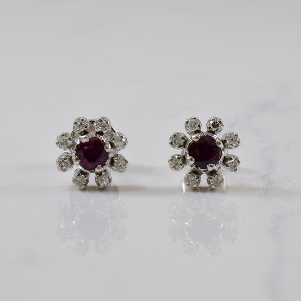 Ruby & Diamond Halo Stud Earrings | 0.50ctw, 0.12ctw |