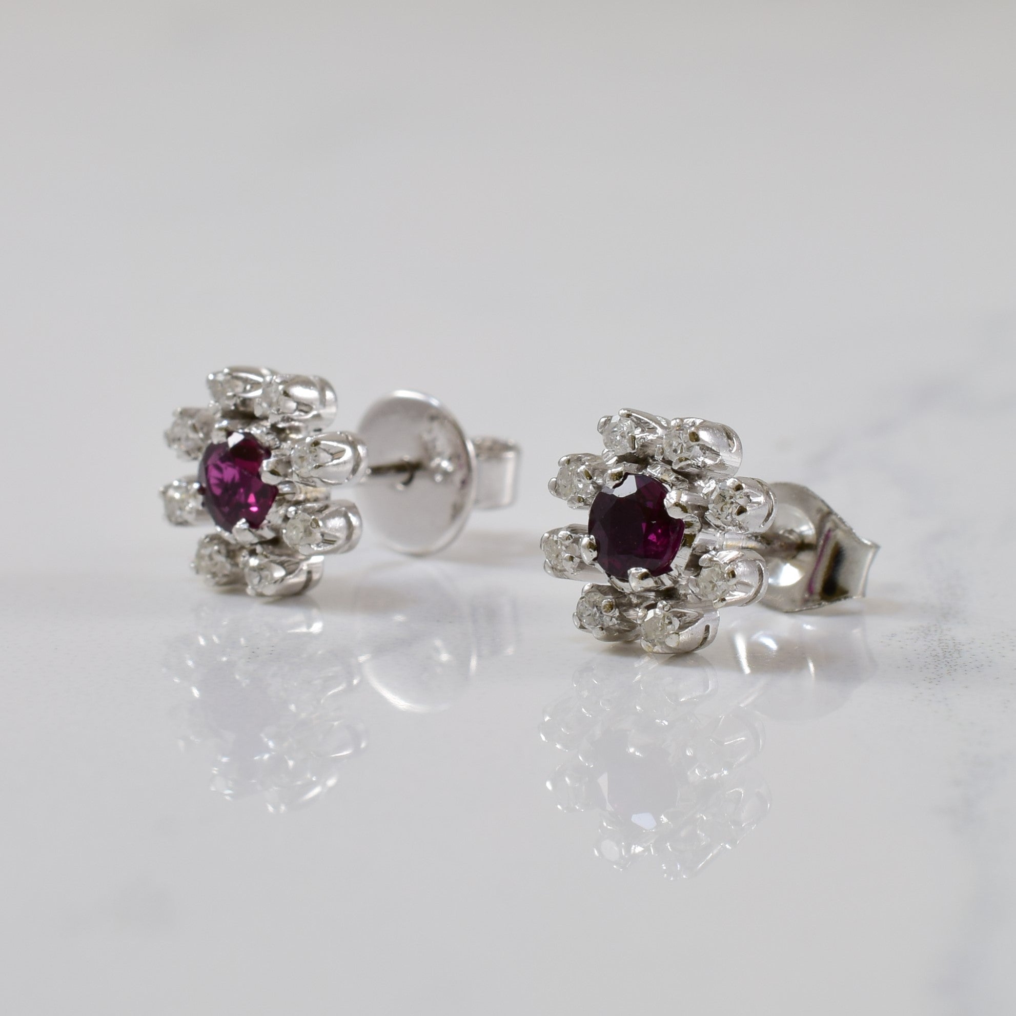Ruby & Diamond Halo Stud Earrings | 0.50ctw, 0.12ctw |