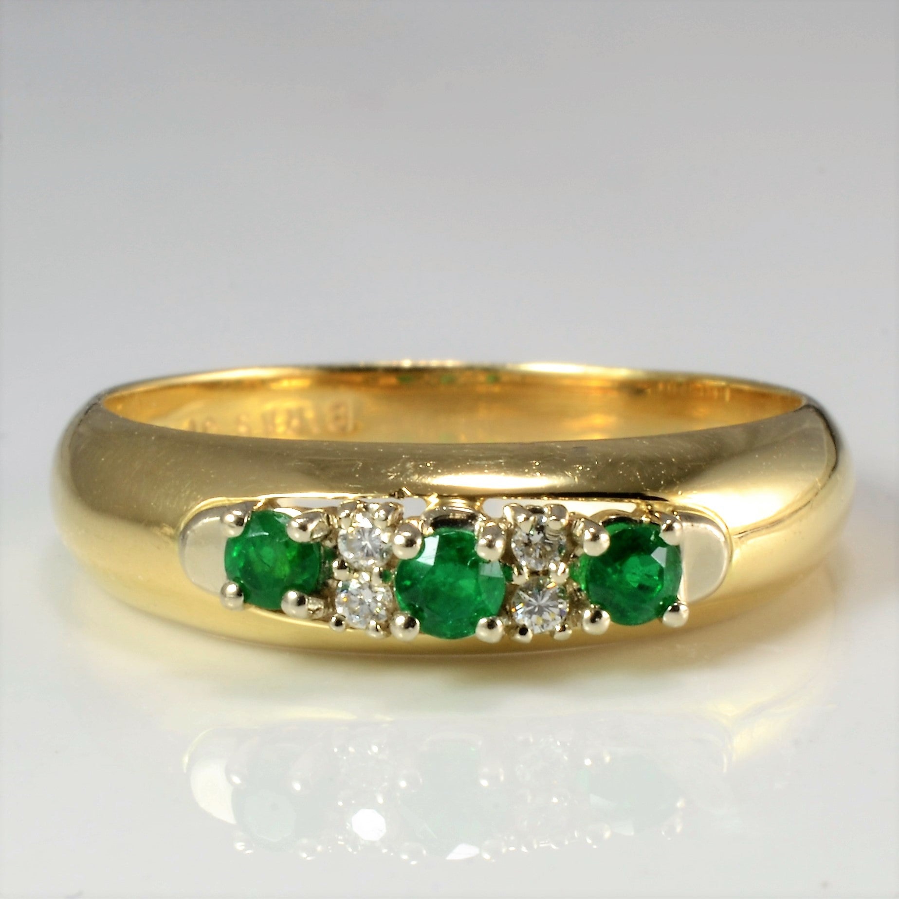BIRKS Three Stone Emerald & Diamond Ring | 0.04 ctw, SZ 8.5 |