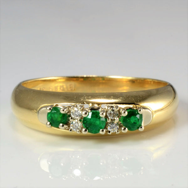 'Birks' Three Stone Emerald & Diamond Ring | 0.04 ctw, SZ 8.5 |