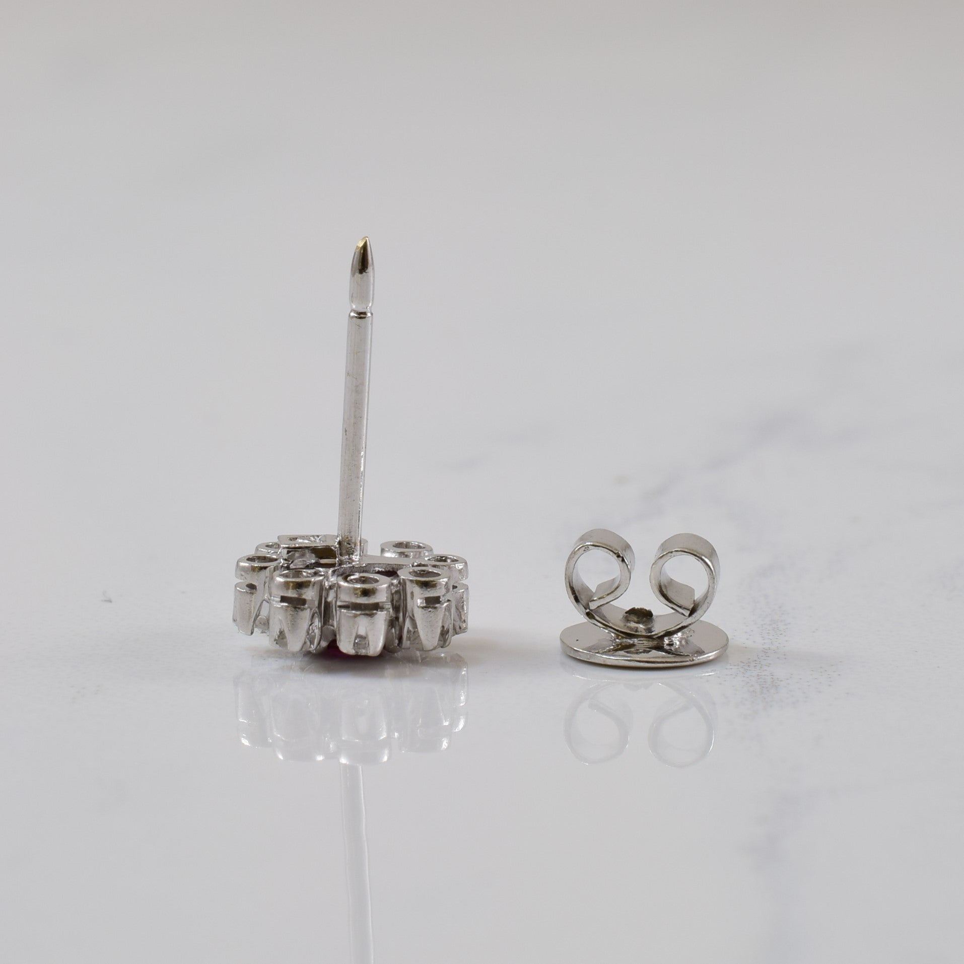 Ruby & Diamond Halo Stud Earrings | 0.50ctw, 0.12ctw |