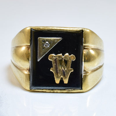 Black Onyx & Diamond Initial 'W' Ring | 13.00ctw, 0.01ct | SZ 10.5 |