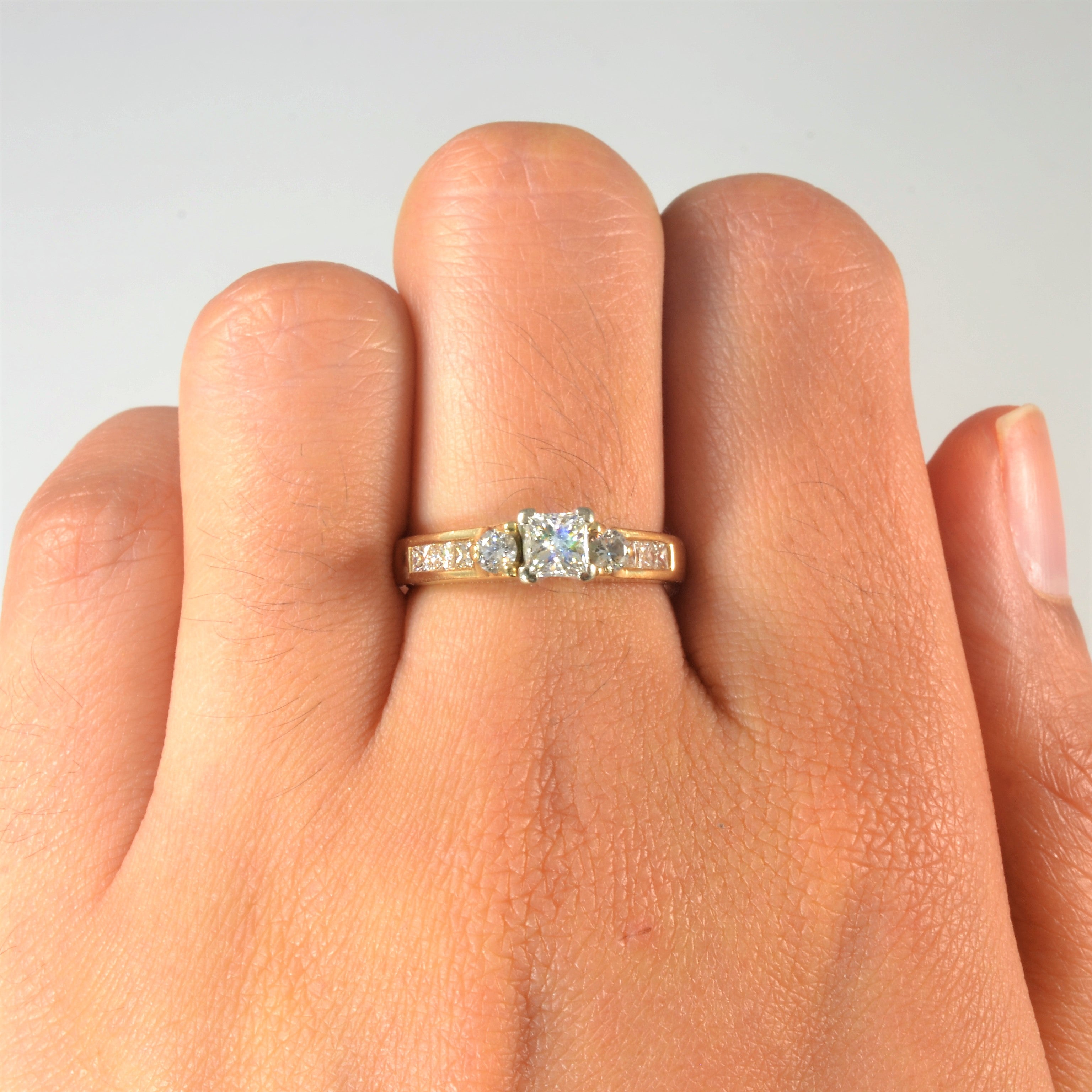 Three Stone Mixed Cut Engagement Ring | 0.88ctw | SZ 6 |