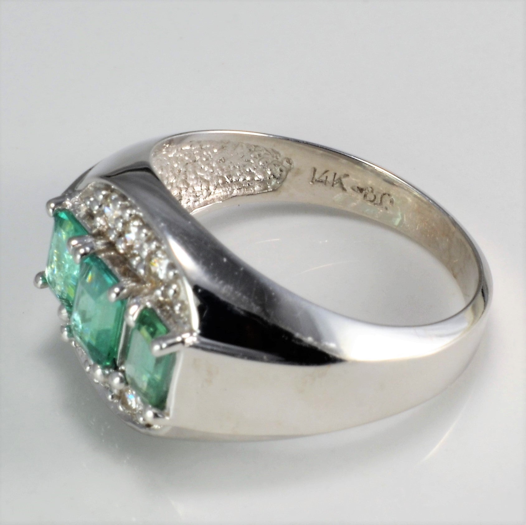 Three Stone Emerald & Diamond Ring | 1.00ctw, 0.15ctw | SZ 7.75 |