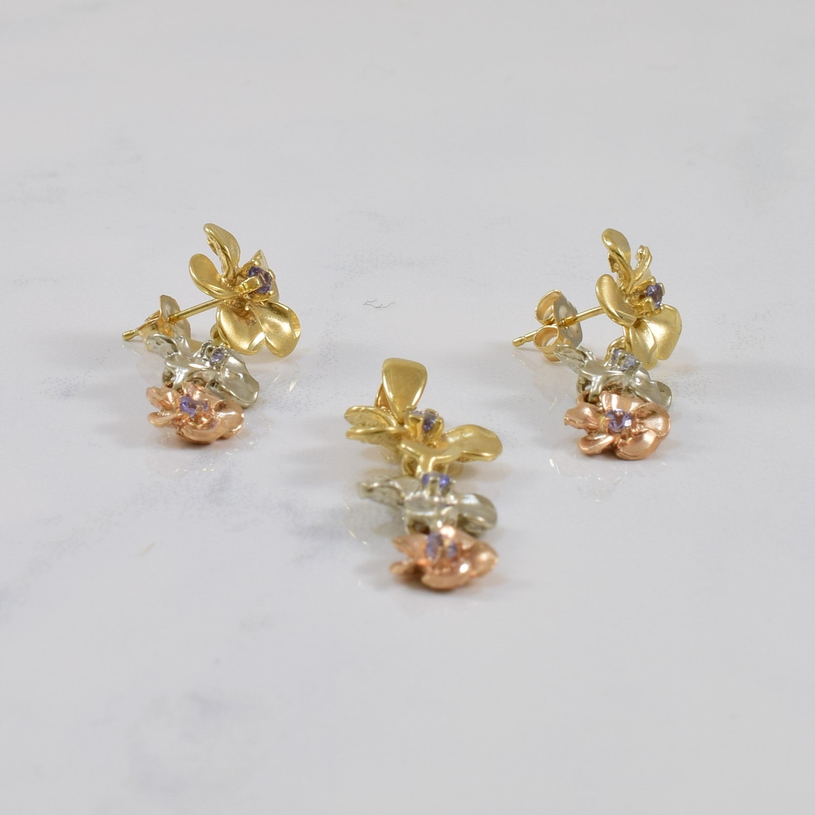 Tanzanite Plumeria Pendant & Earrings Set | 0.20ctw |