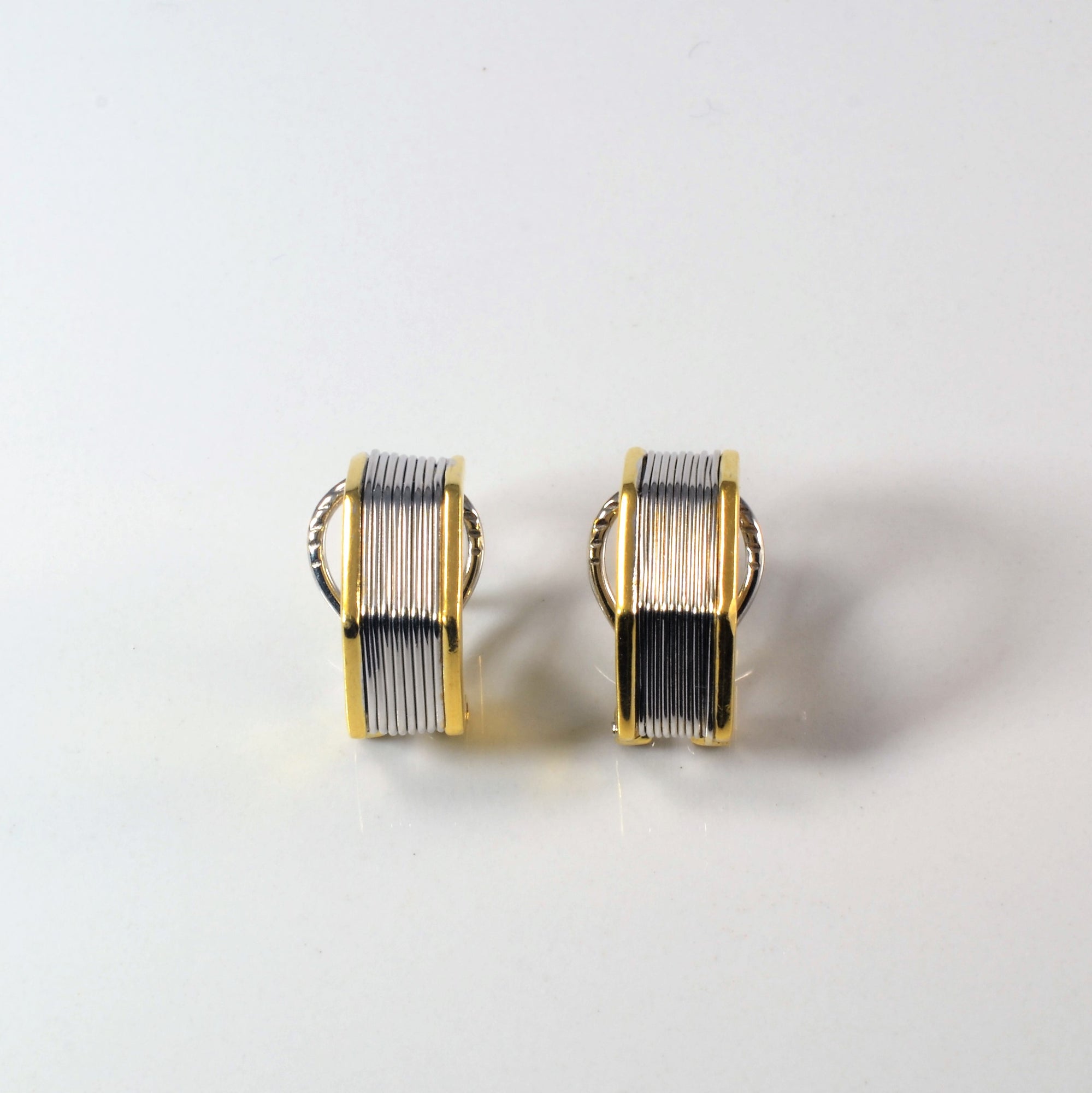 Textured Two Tone Gold Huggie Earrings