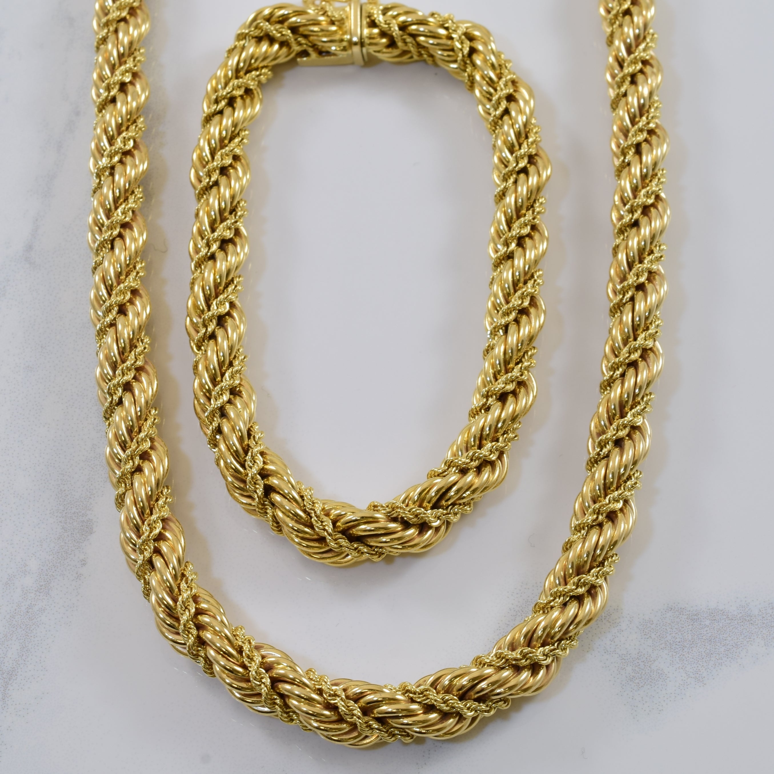 'Tiffany & Co.' Vintage Twisted Rope Necklace & Bracelet Set | 14k | 16" & 8"