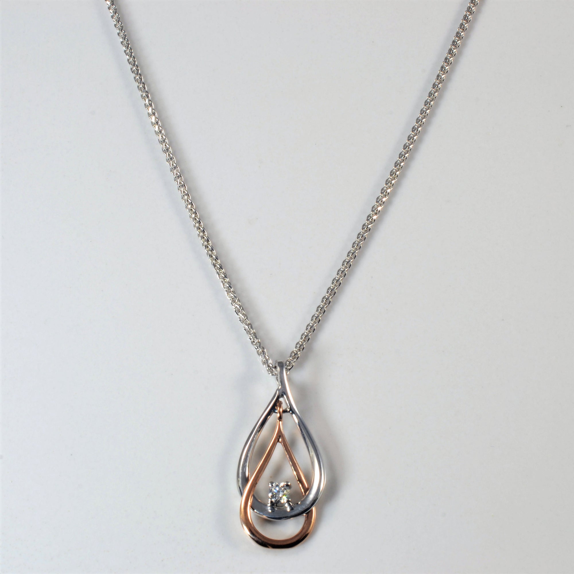 Two Tone Gold Drop Twist Necklace | 0.07ct | 16