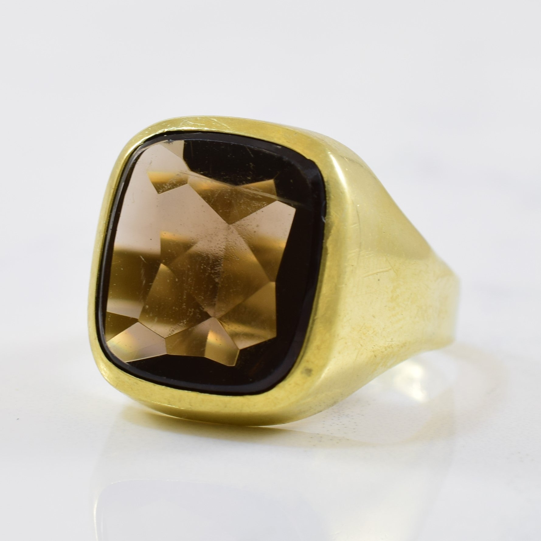 Cushion Smokey Quartz Signet Ring | 5.14 ct | SZ 7 |