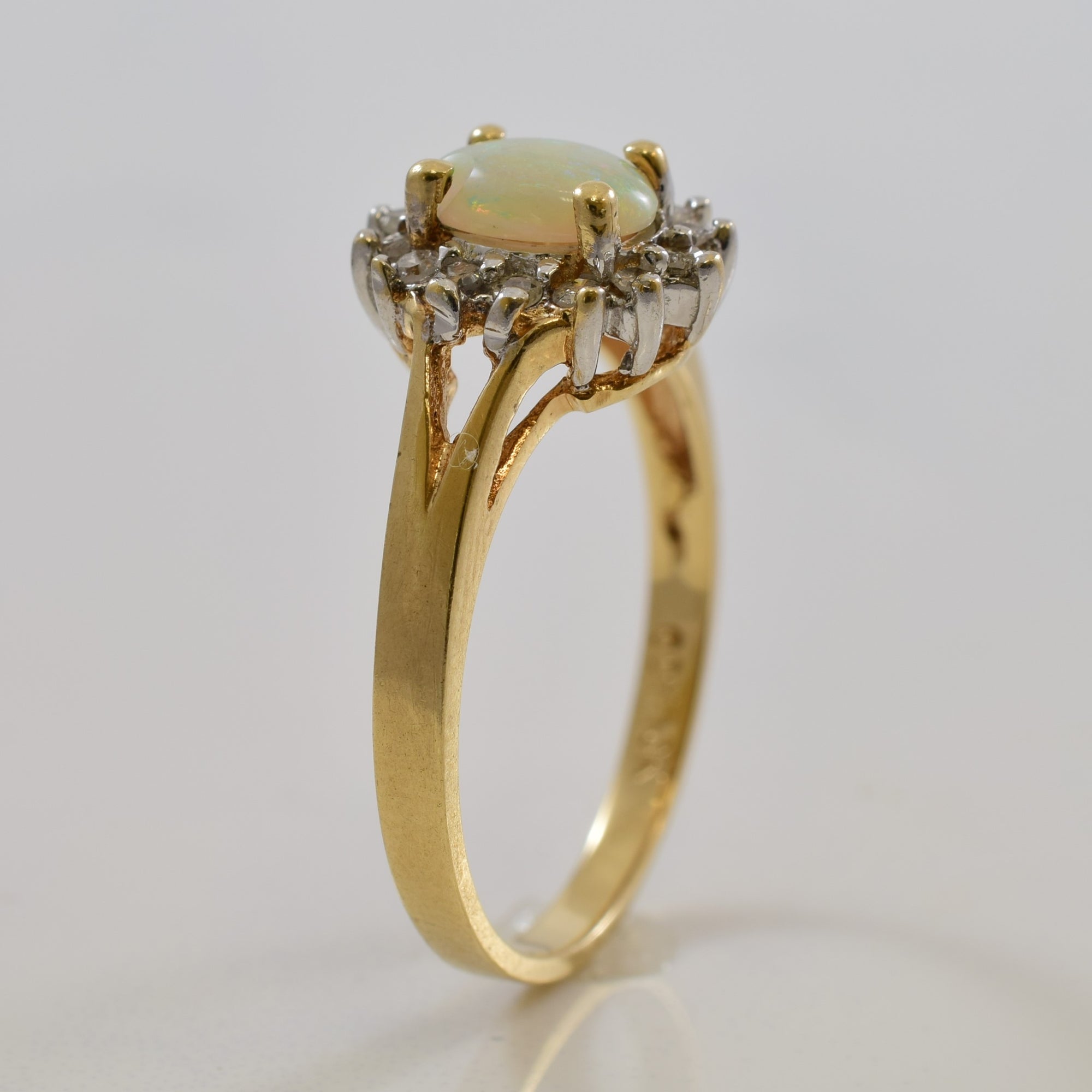 Opal & Halo Diamond Split Shank Ring | 0.38ct, 0.14ctw | SZ 6.5 |