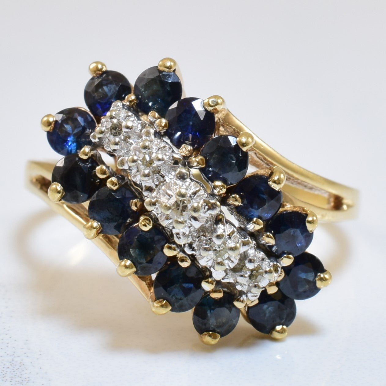 Cascading Blue Sapphire & Diamond Ring | 1.40ctw, 0.05ctw | SZ 8.5 |