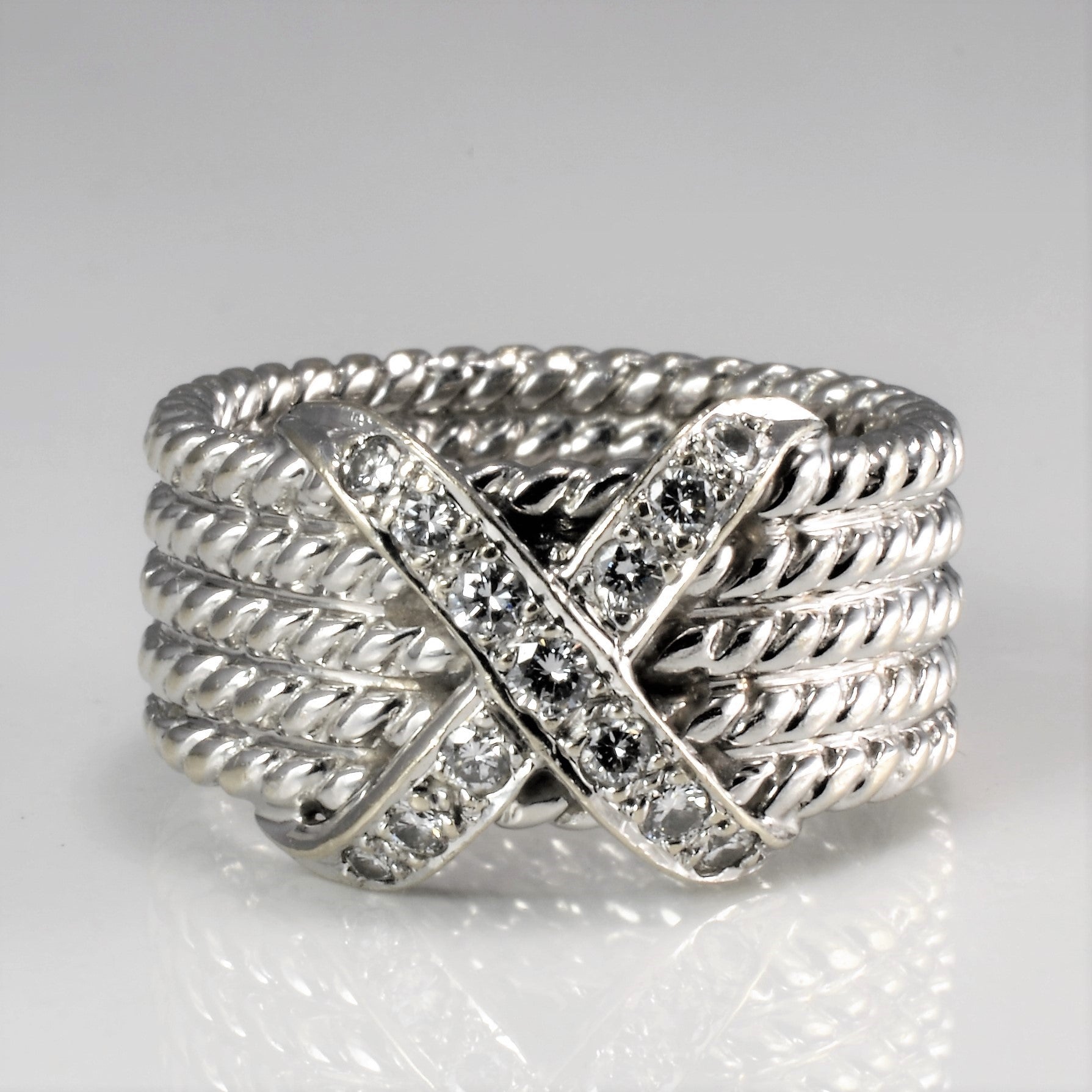 Textured Crossover Diamond Wide Band Ring | 0.20 ctw, SZ 6.25 |