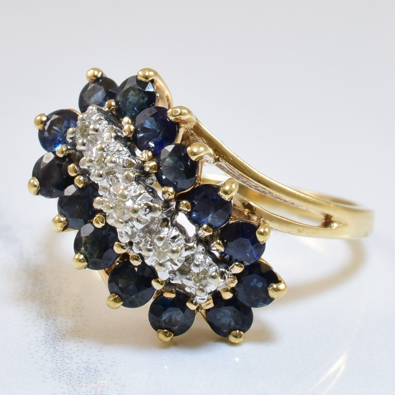 Cascading Blue Sapphire & Diamond Ring | 1.40ctw, 0.05ctw | SZ 8.5 |