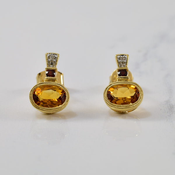 Citrine & Garnet Stud Earrings | 1.50ctw, 0.07ctw |