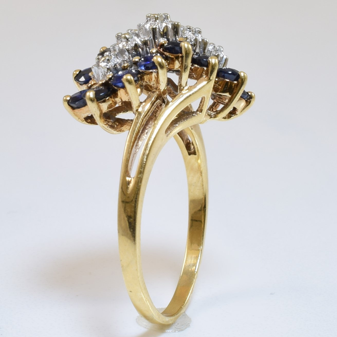 Cascading Blue Sapphire & Diamond Ring | 1.40ctw, 0.05ctw | SZ 8.5 |