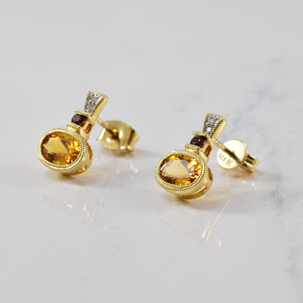 Citrine & Garnet Stud Earrings | 1.50ctw, 0.07ctw |