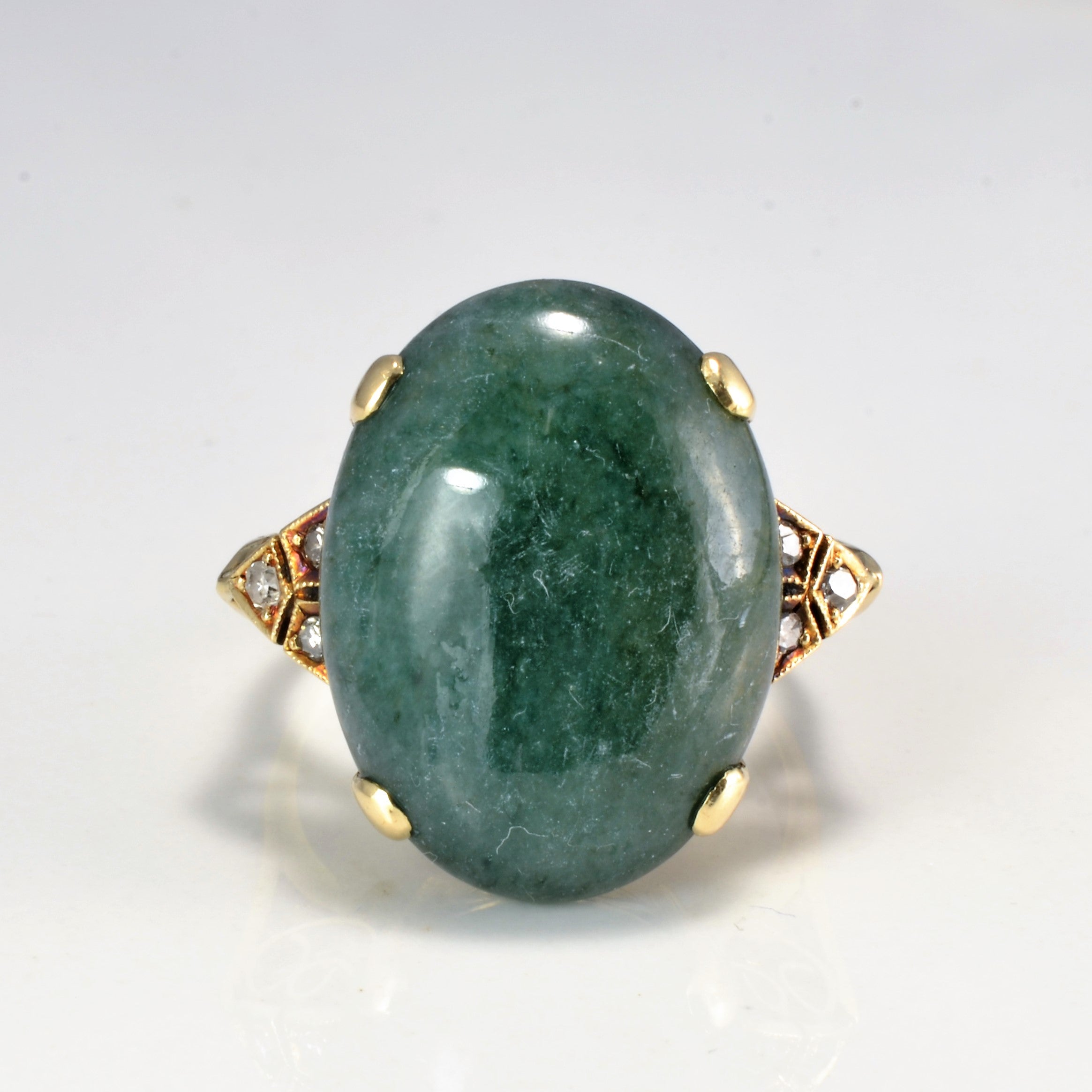 High Set Amazonite & Diamond Vintage Classic Gold Ring | 0.10 ctw, SZ 7.75 |