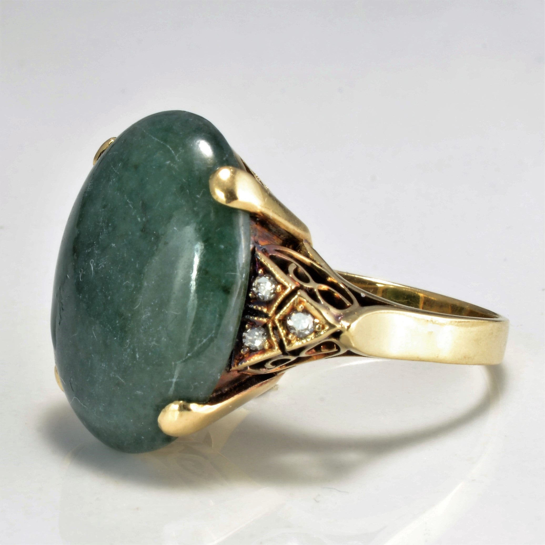 High Set Amazonite & Diamond Vintage Classic Gold Ring | 0.10 ctw, SZ 7.75 |