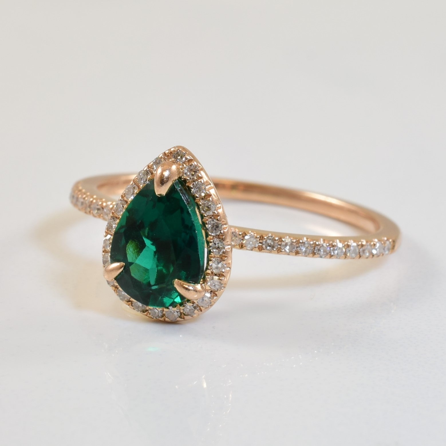 Synthetic Emerald & Diamond Ring | 0.90ct, 0.15ctw | SZ 6.75 |