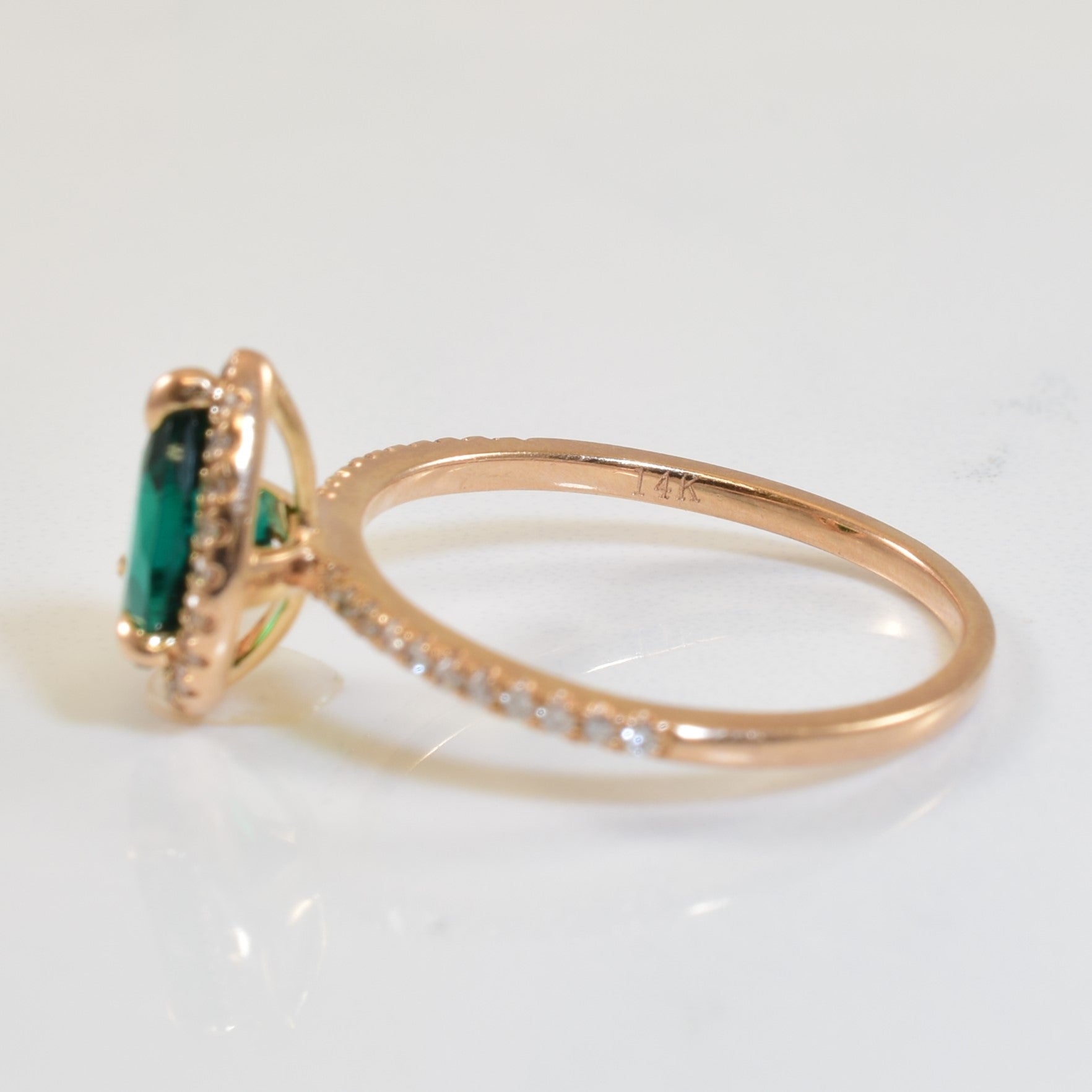 Synthetic Emerald & Diamond Ring | 0.90ct, 0.15ctw | SZ 6.75 |