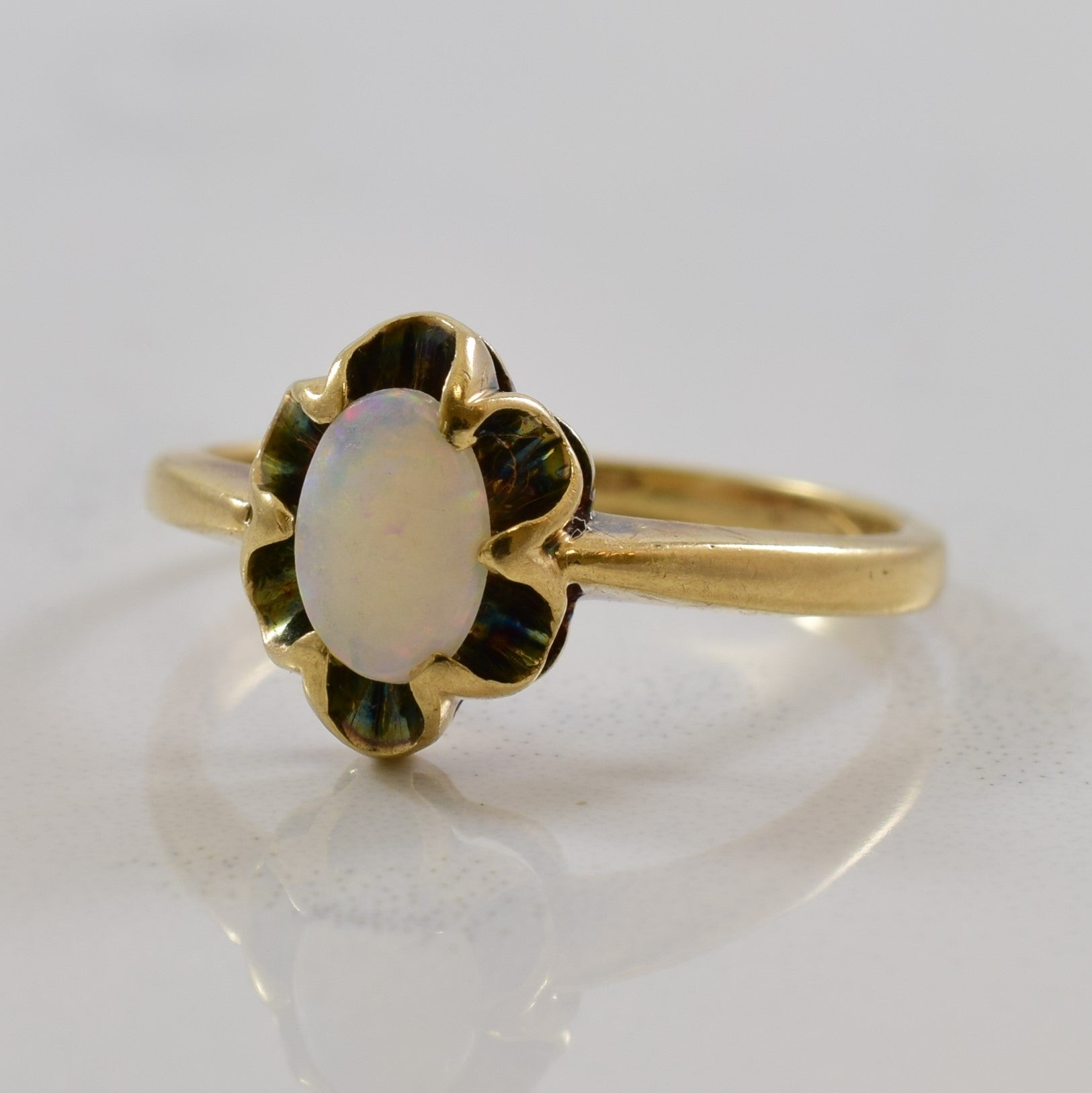 Floral Halo Opal Ring | 0.27ct | SZ 4.5 |