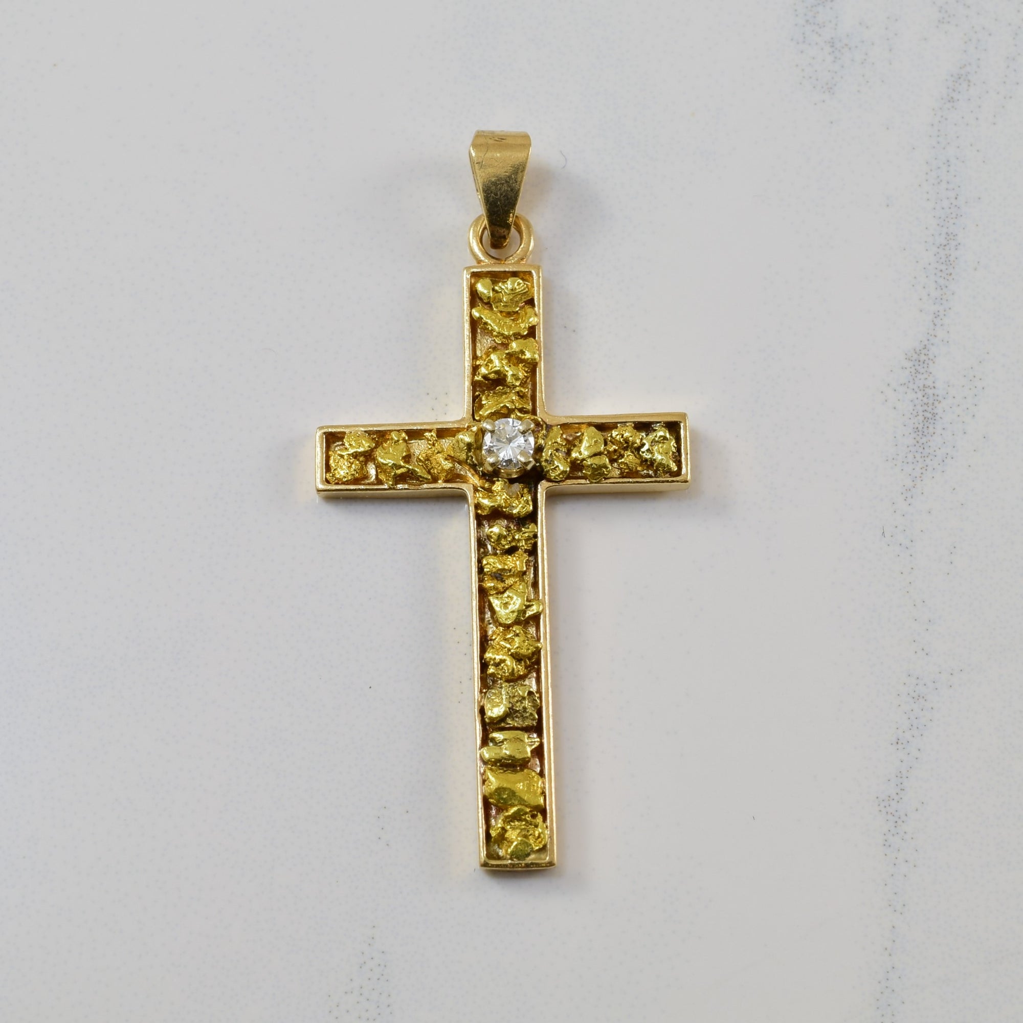 Gold Nugget & Diamond Cross Pendant | 0.05ct |