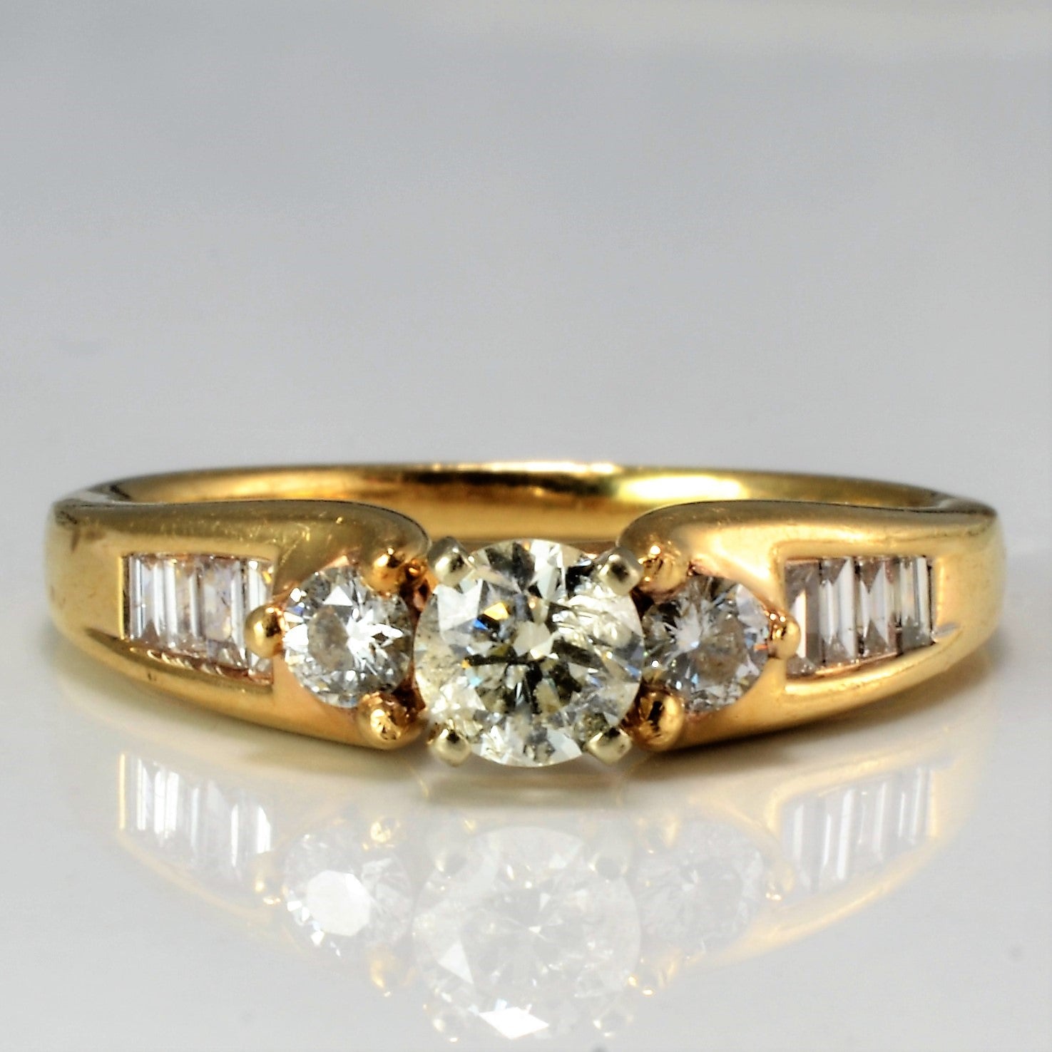 Baguette Accented Three Stone Engagement Ring | 0.58 ctw, SZ 5.25 |